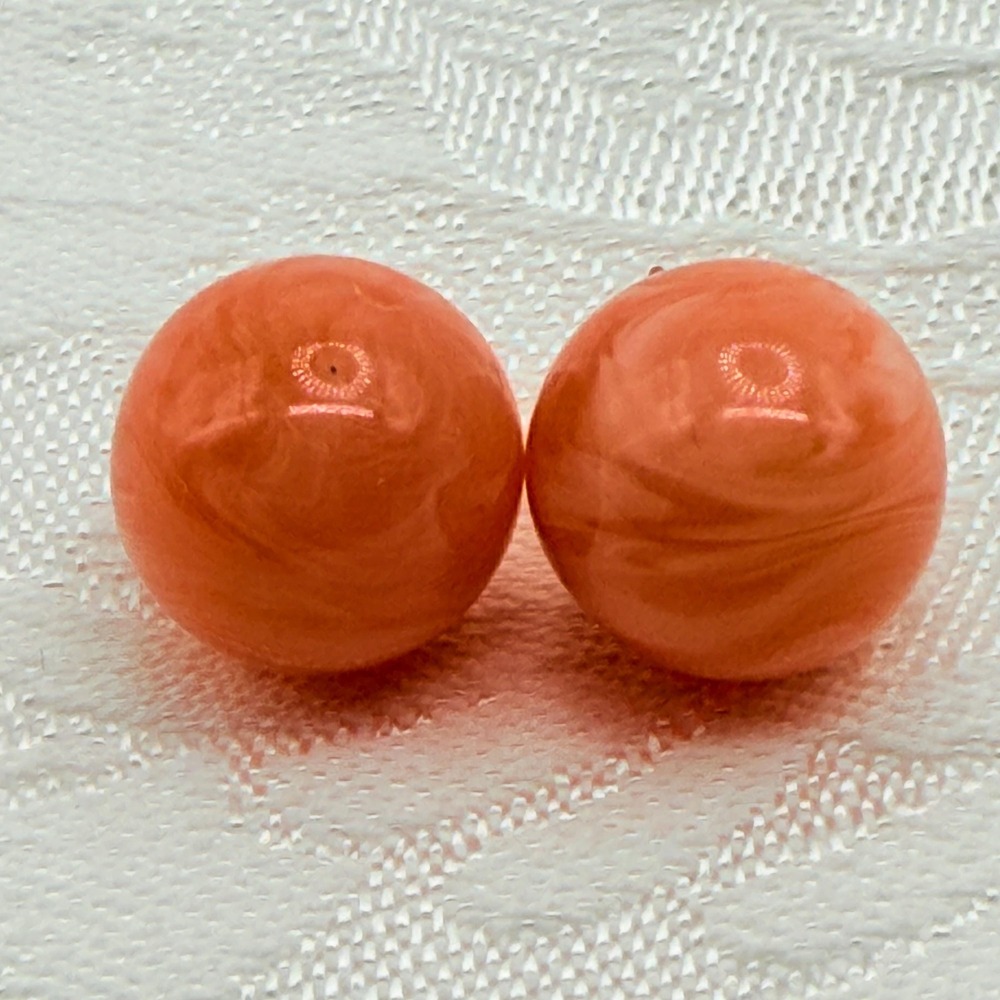 Vintage 80s Cute Small Avon Gumball Round Pierced Pink Peach Lucite Earrings